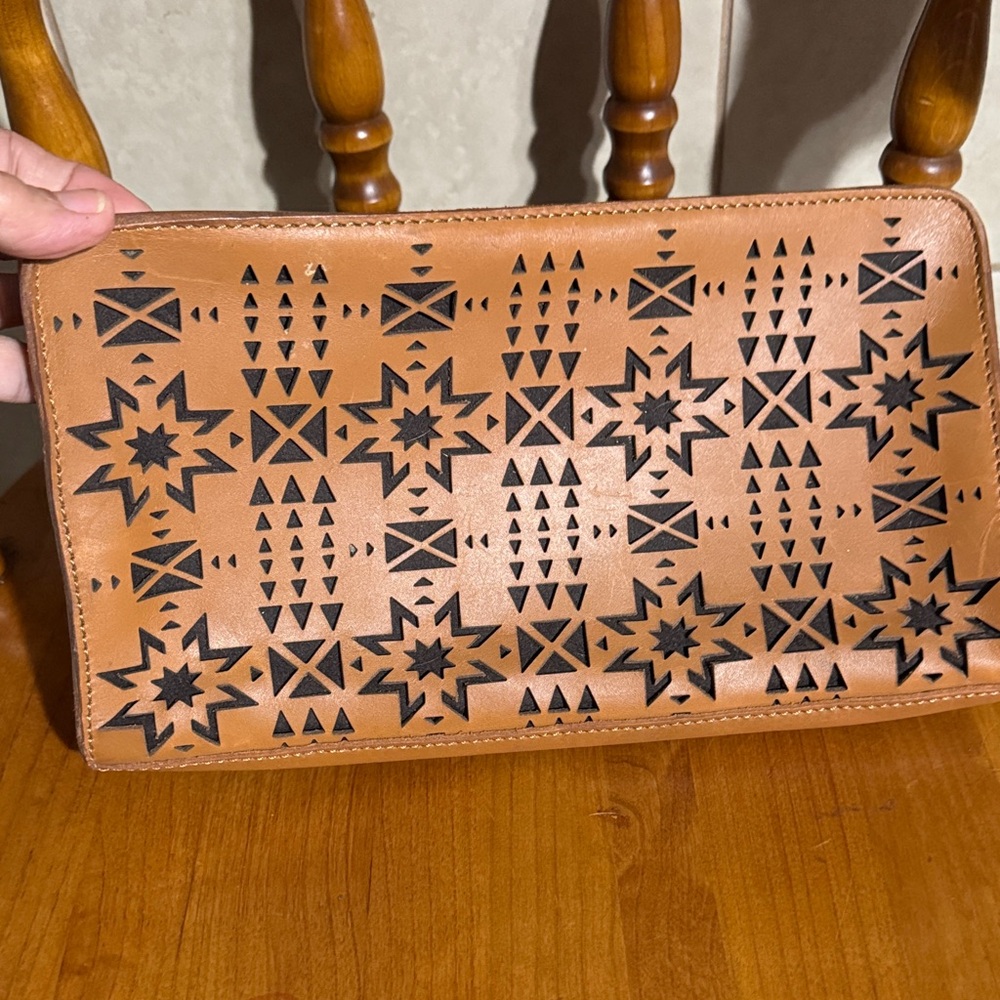Pendleton Tan Clutch with Black Geometric Design